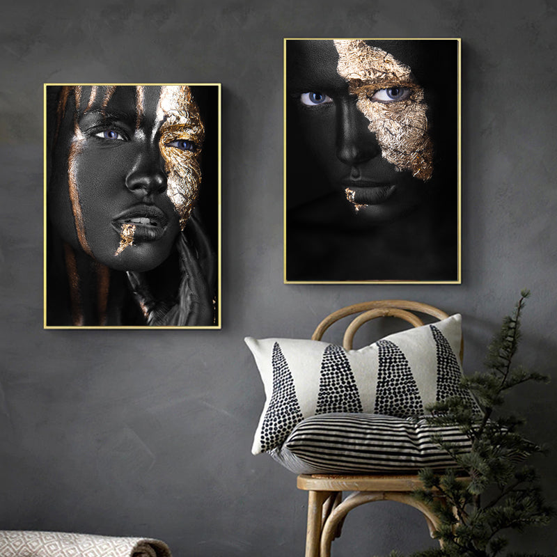 Gold Black African Woman Decorative Painting