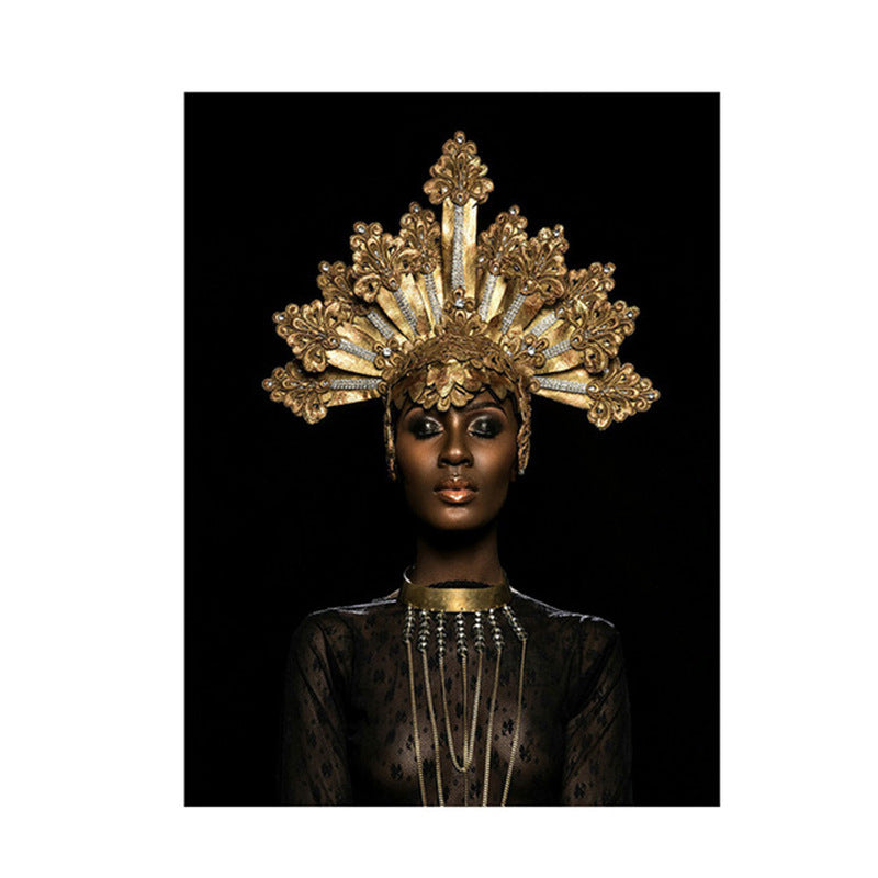 Cuadro en lienzo Mujer africana con corona dorada de moda