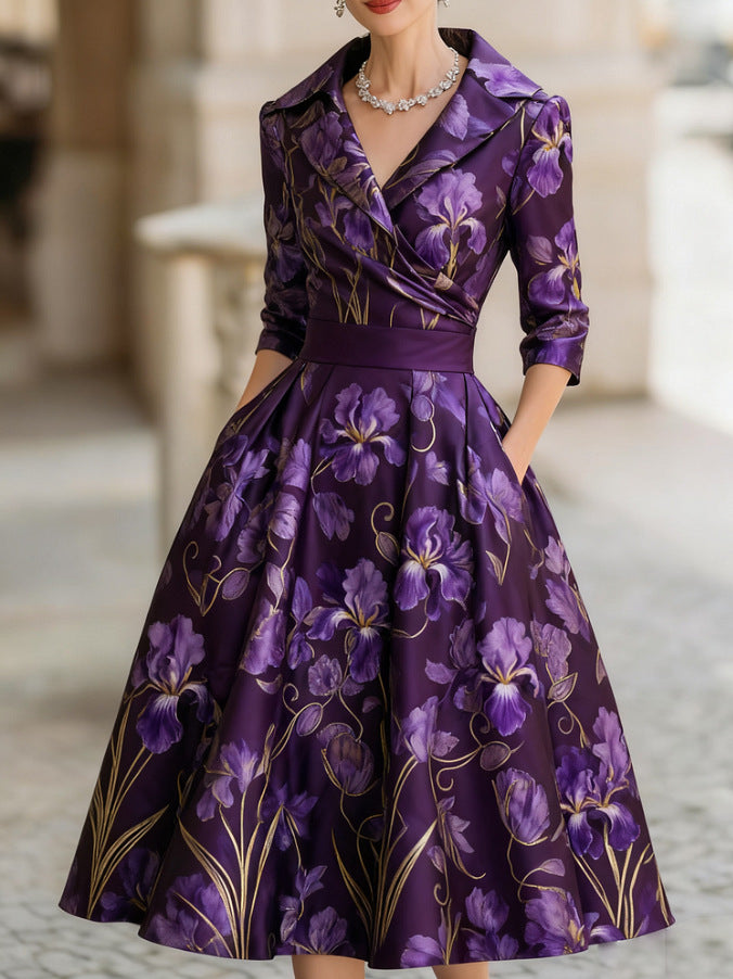 Vestido ajustado de largo medio con estampado floral