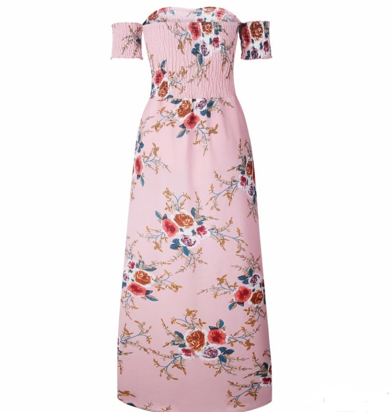 Vestido largo bohemio con hombros descubiertos