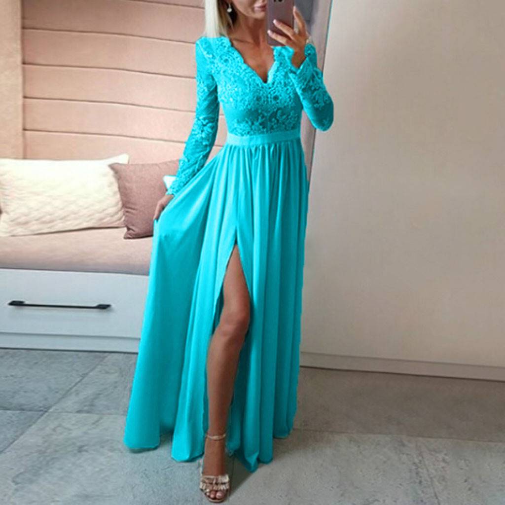 Elegante Vestido de Encaje con Cuello en V para tus Ocasiones Especiales