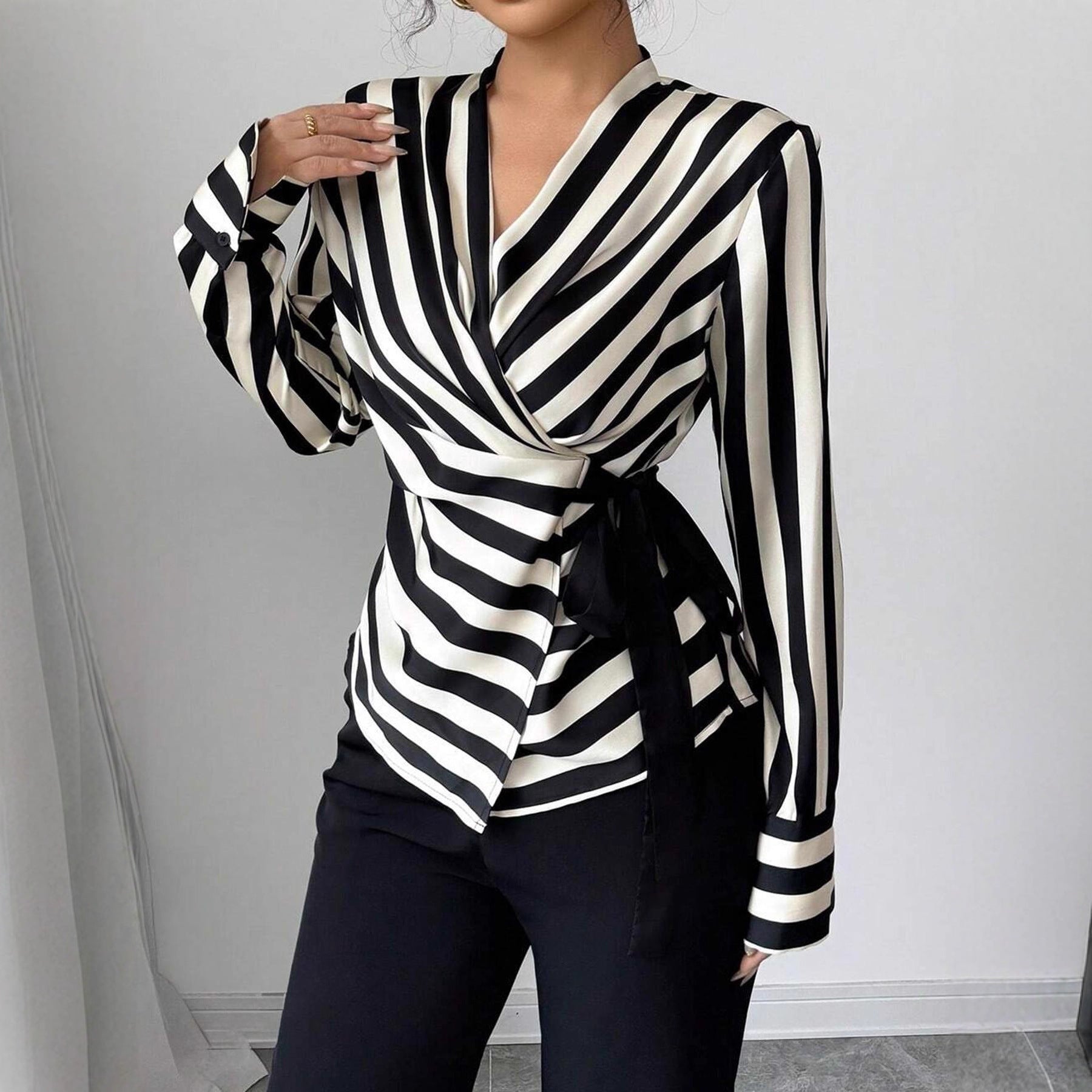 Elegant Striped Long Sleeve Shirt for Women