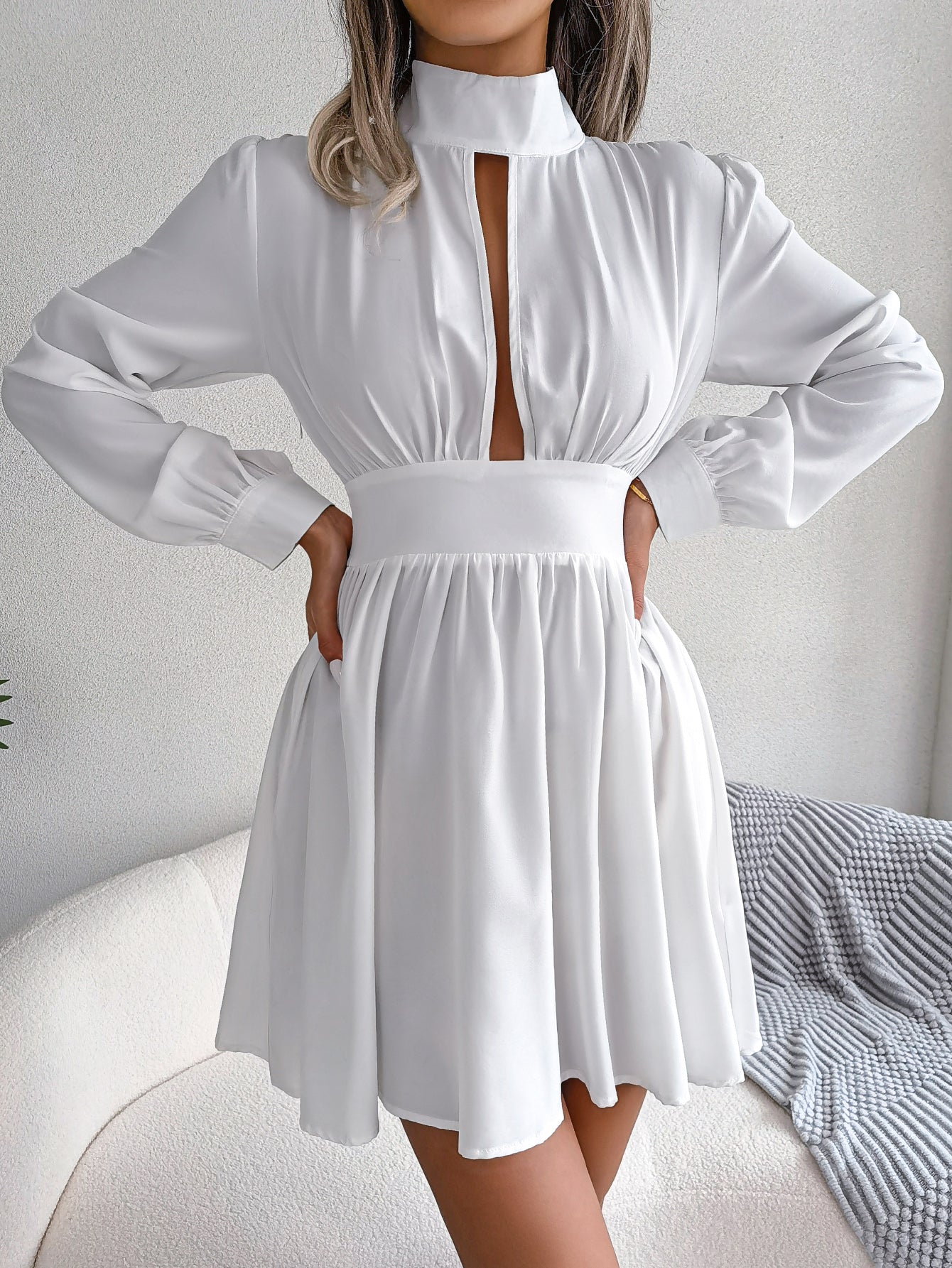 Fluid Cutout Dress with Tied Waist