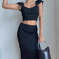 Fitted Knit Set: Top and Matching Skirt