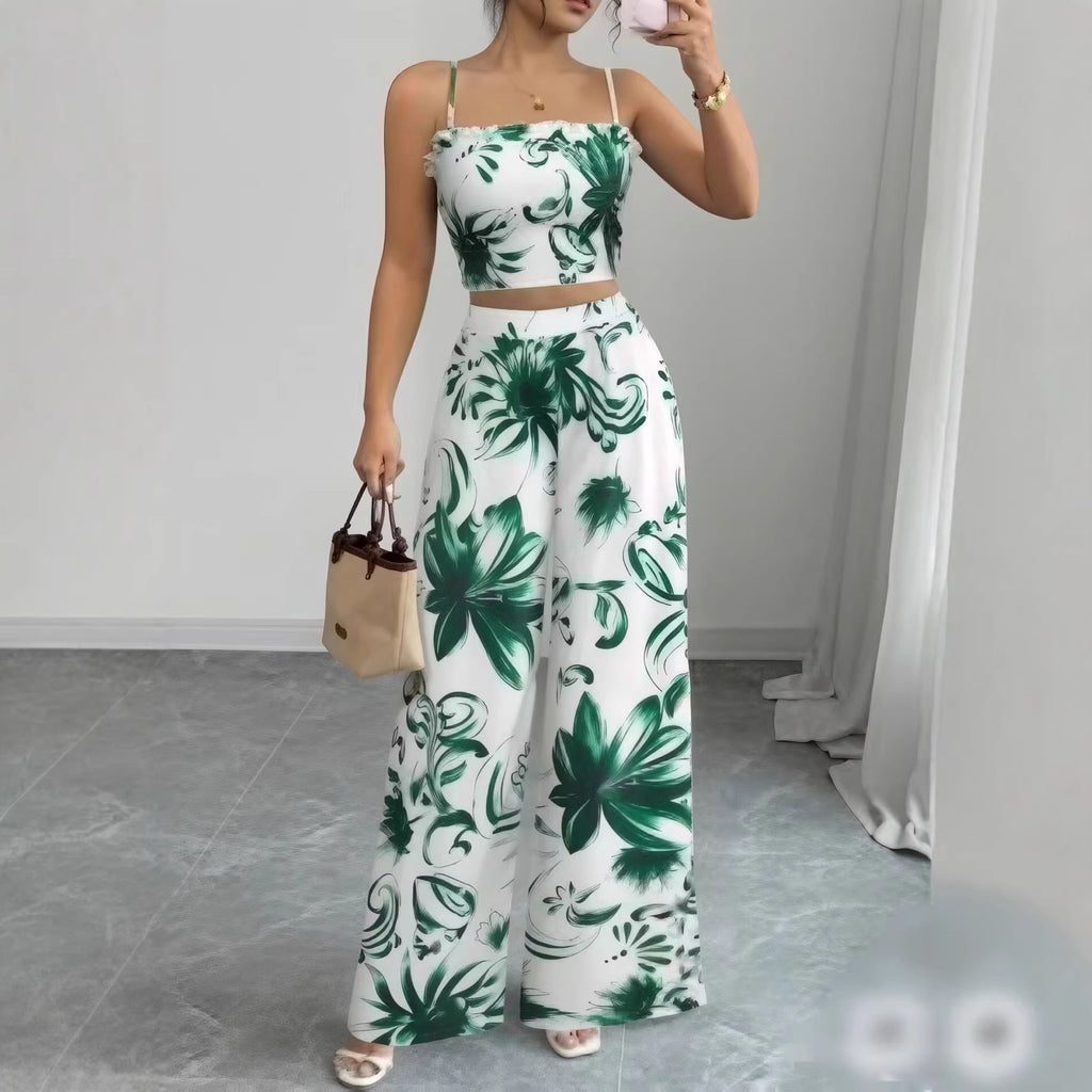 Printed Jumpsuit with Thin Straps and Fitted Cut