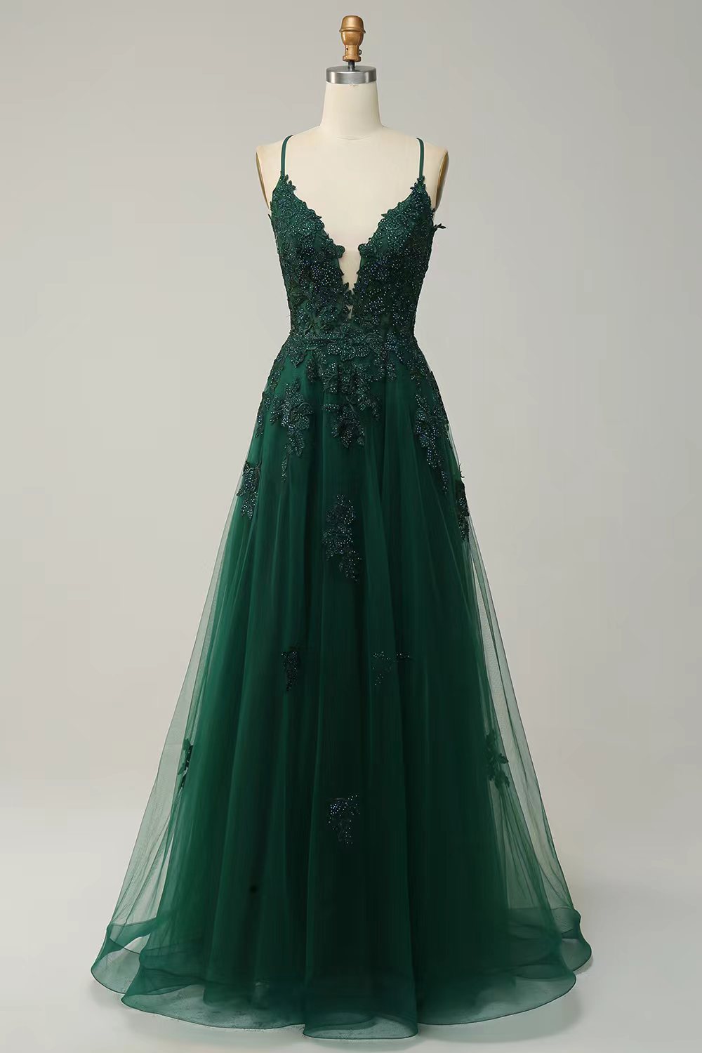 High-Waisted Long Evening Dress with Lace-Up Detail