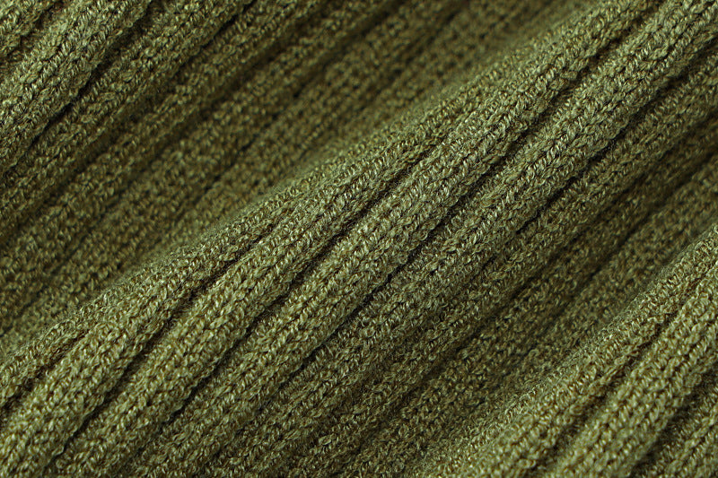 Knit Set with Turtleneck Open Back and Fitted Short Skirt