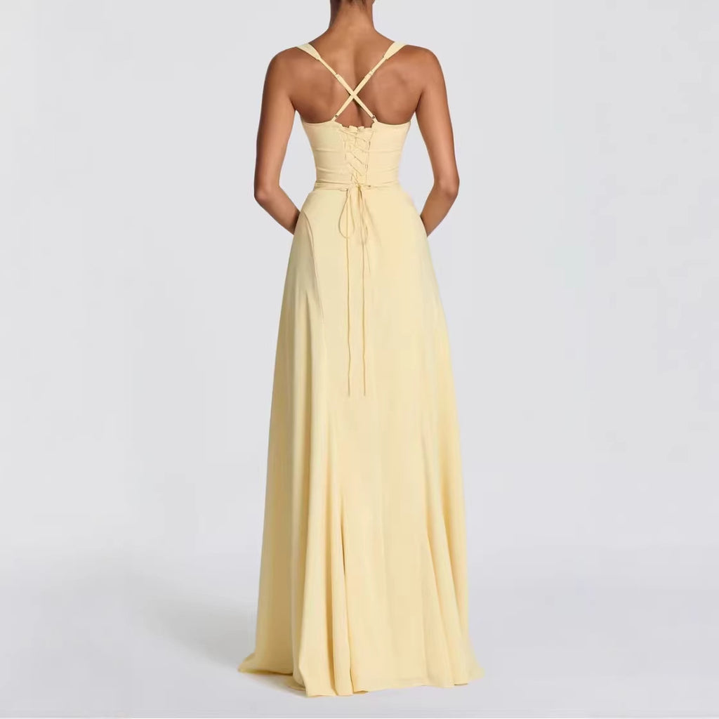 Wide-Strap Knotted Waistline Long Dress