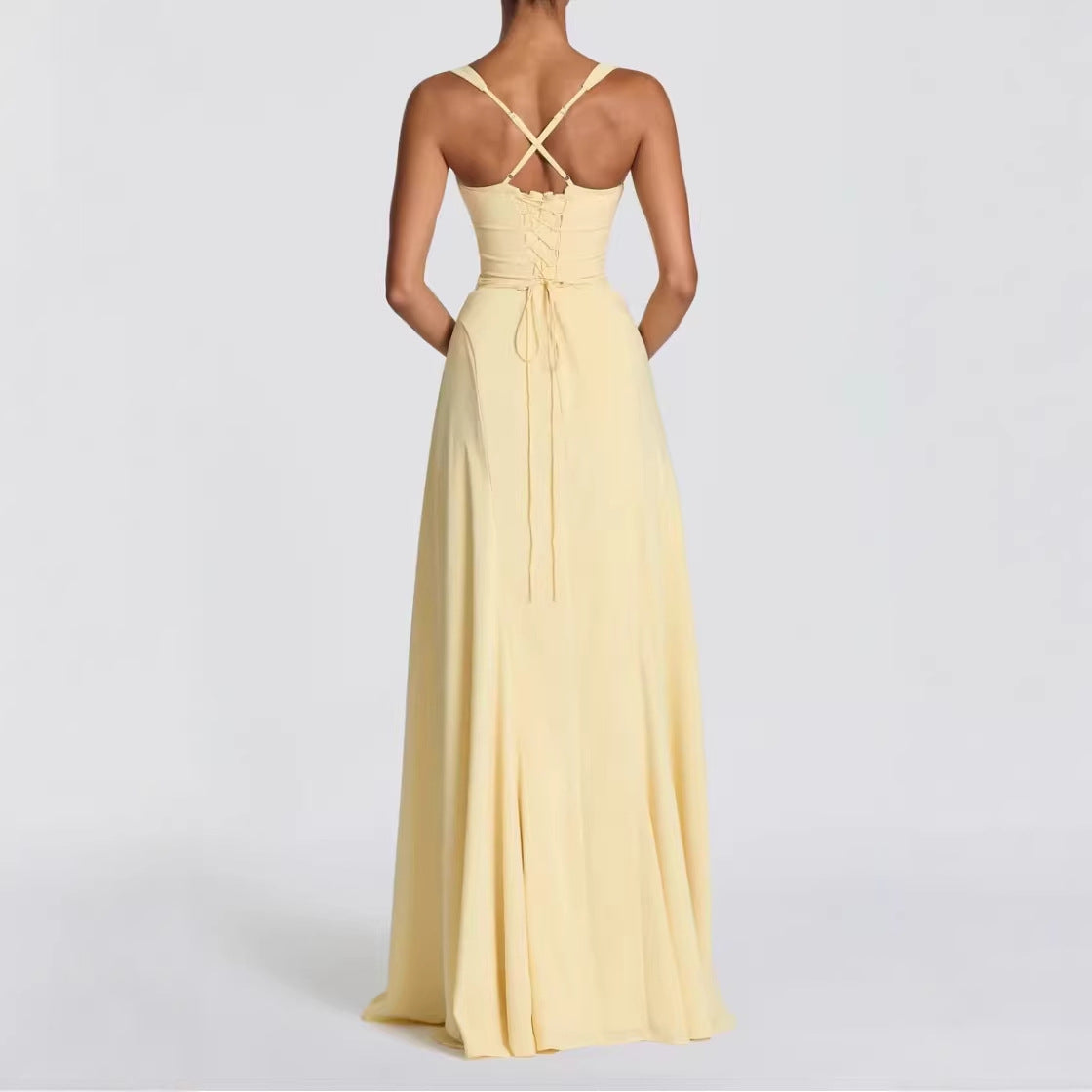 Wide-Strap Knotted Waistline Long Dress