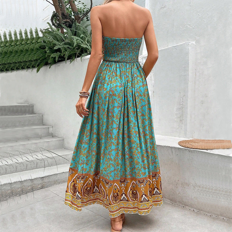 Printed Maxi Dress Open Back Sleeveless