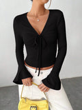 City-Chic Notched Collar Blouse with Tie Cuffs