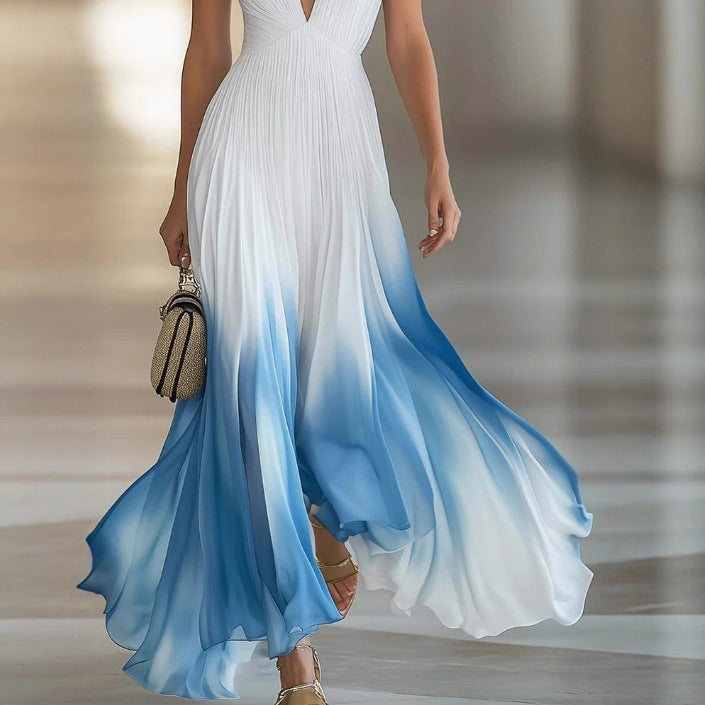 Fluid Pleated Long Dress in Chiffon