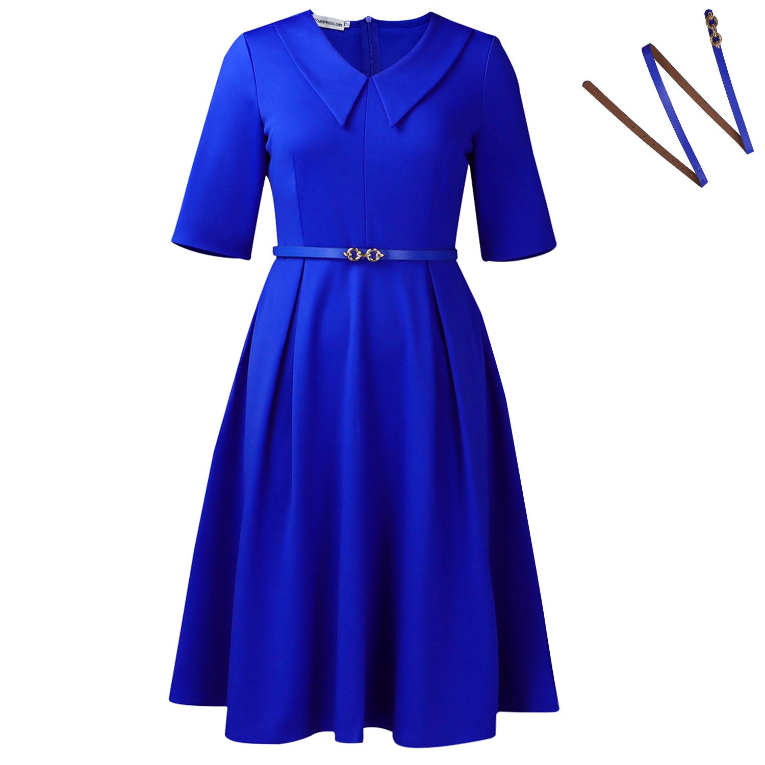 Vestido Midi Elegante para Mujer con Cinturón y Mangas a la Mitad
