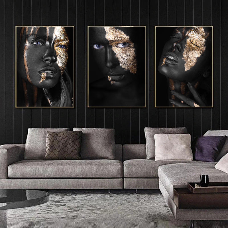 Gold Black African Woman Decorative Painting