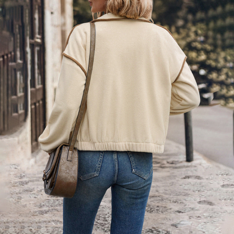 Fleece Cardigan Jacket with Contrasting Finishes