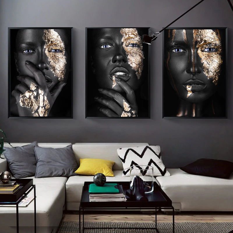 Gold Black African Woman Decorative Painting