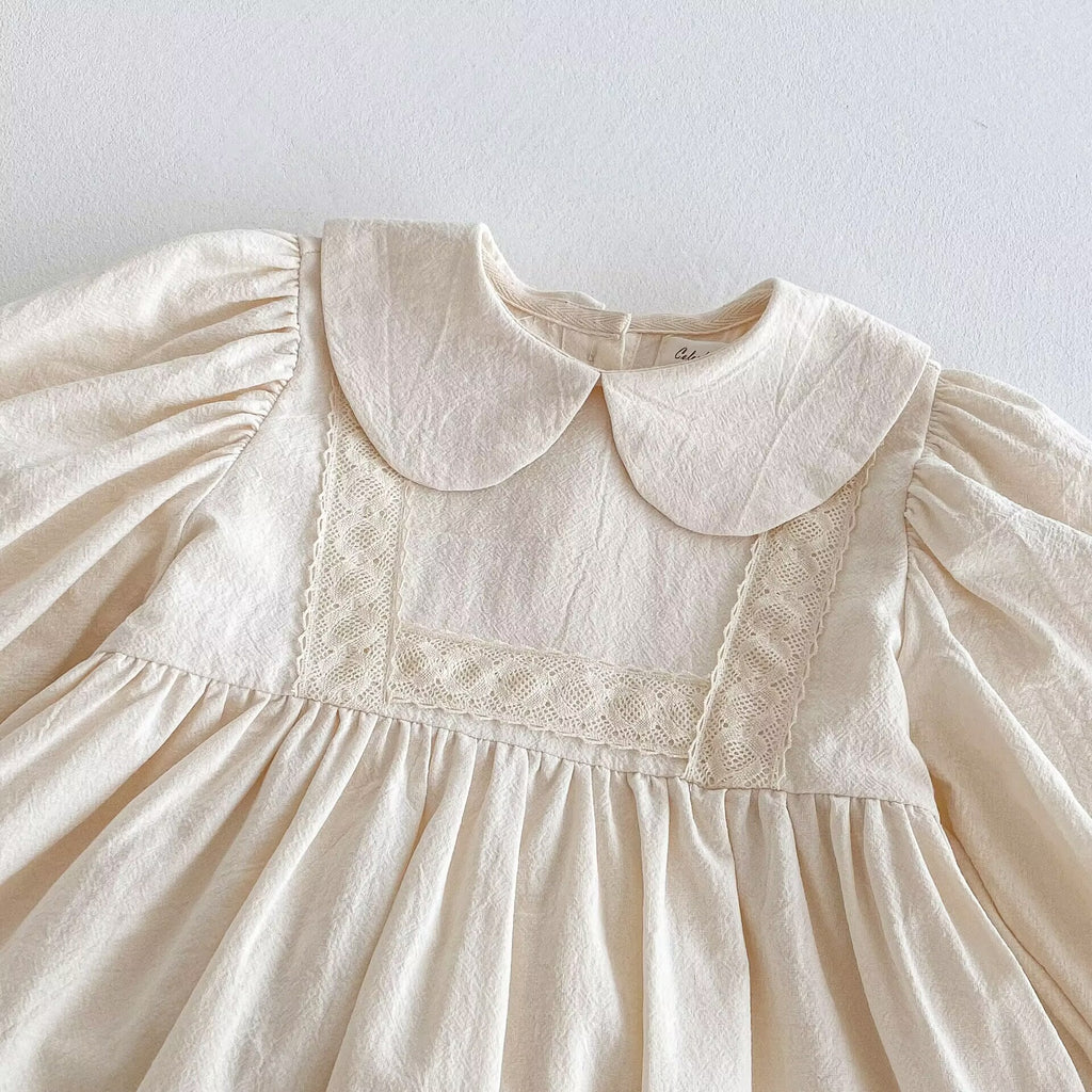 Vestido de manga larga con cuello Peter Pan y lazo para niña