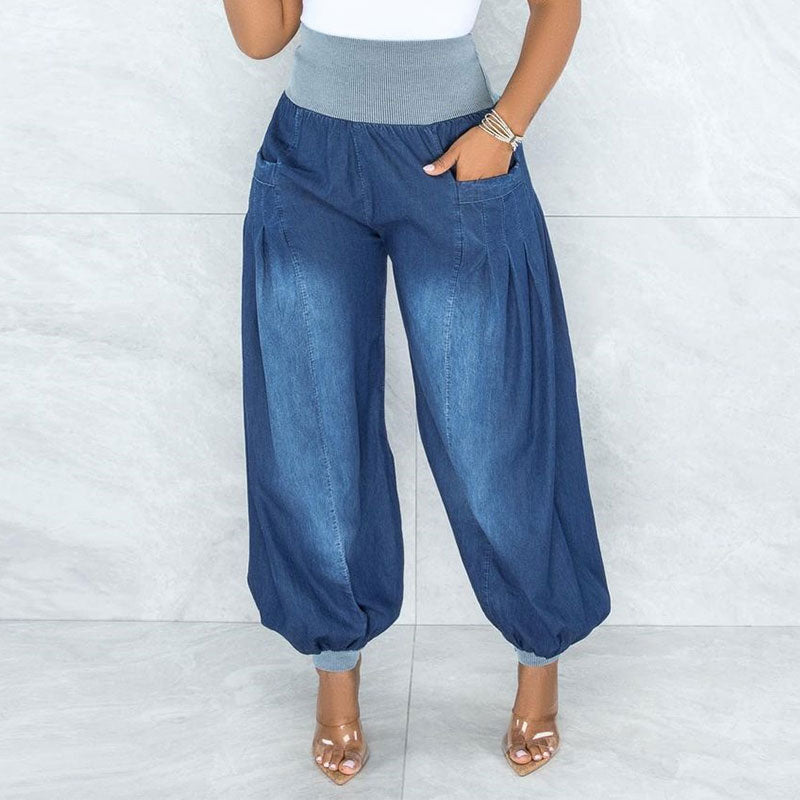 Pantalones Anchos de Mezclilla Ligeros con Pretina Elástica