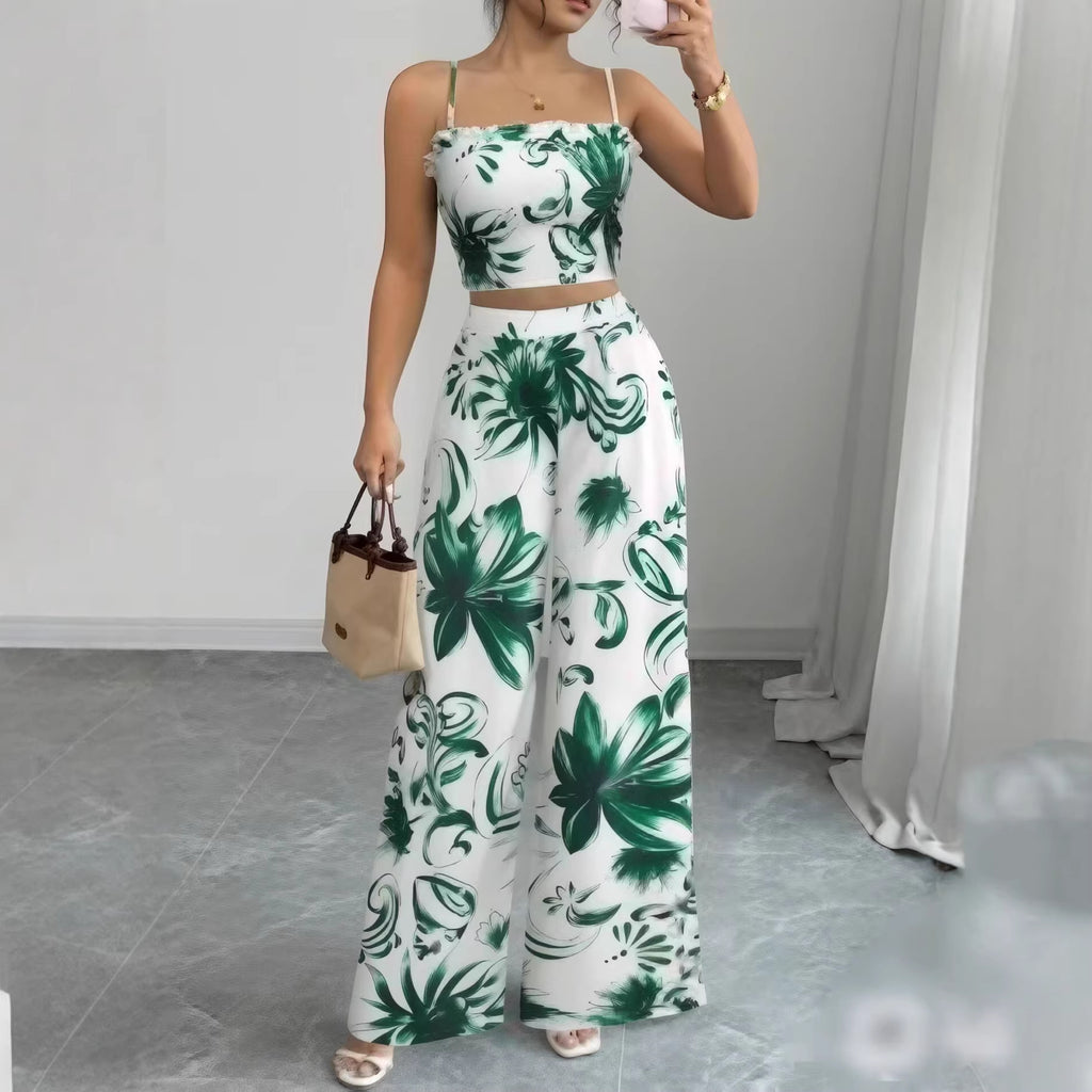 Printed Jumpsuit with Thin Straps and Fitted Cut