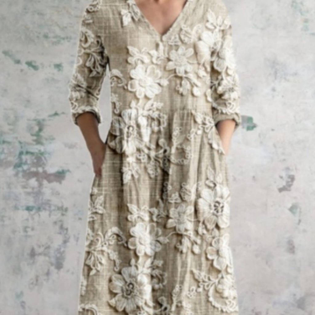 Robe longue imprimée à volants et jupe plissée