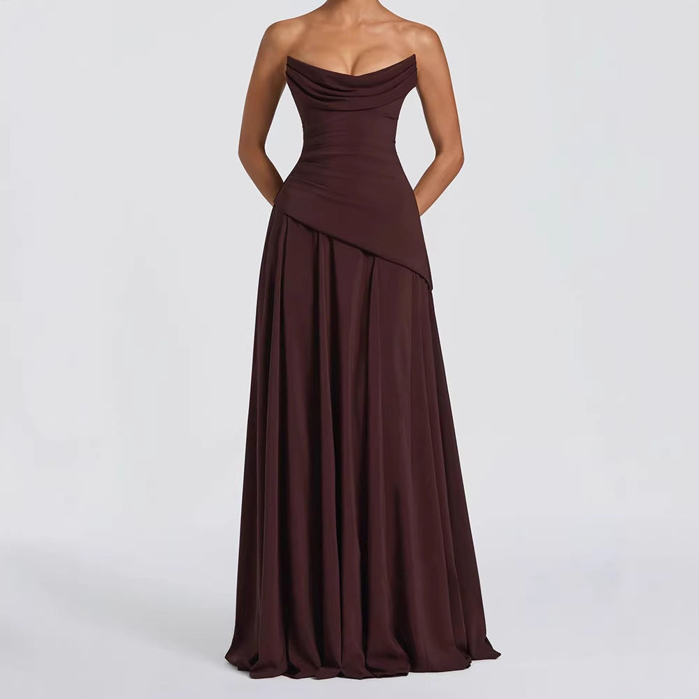 Long Ruched Sleeveless Dress with Open Back
