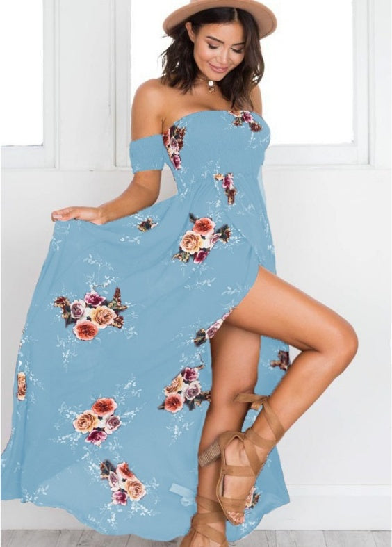 Vestido largo bohemio con hombros descubiertos