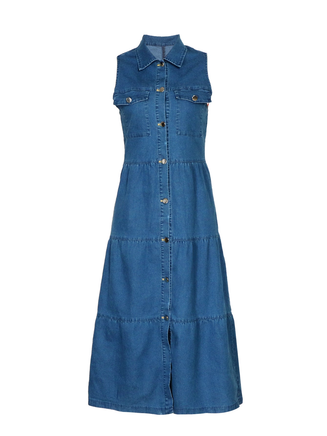 High-Waisted Long Denim Dress