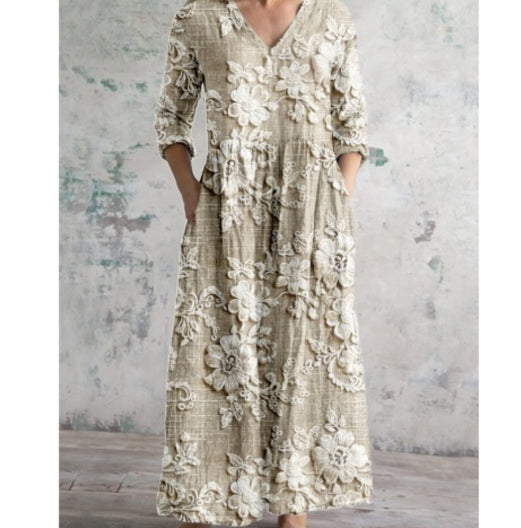 Robe longue imprimée à volants et jupe plissée