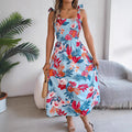 Floral Long Dress with Straps and Defined Waist