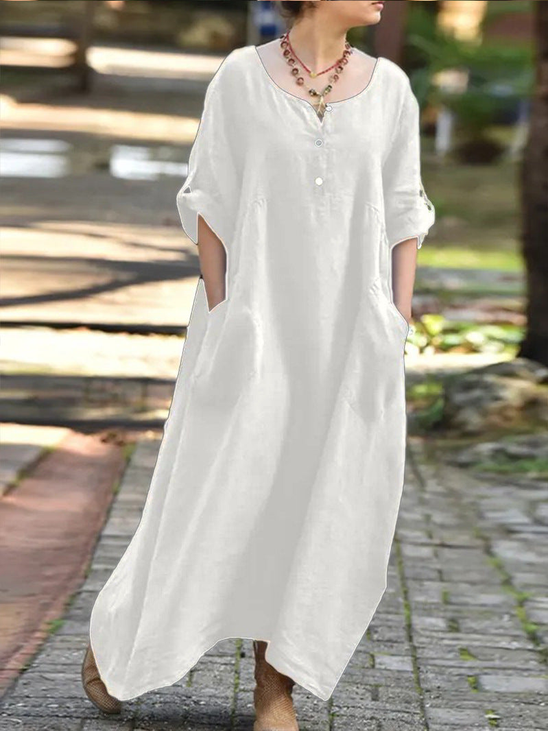 Vestido Suelto Sólido de Corte Acampanado para Mujer