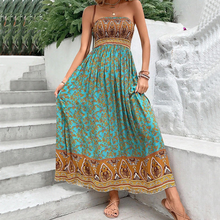 Printed Maxi Dress Open Back Sleeveless