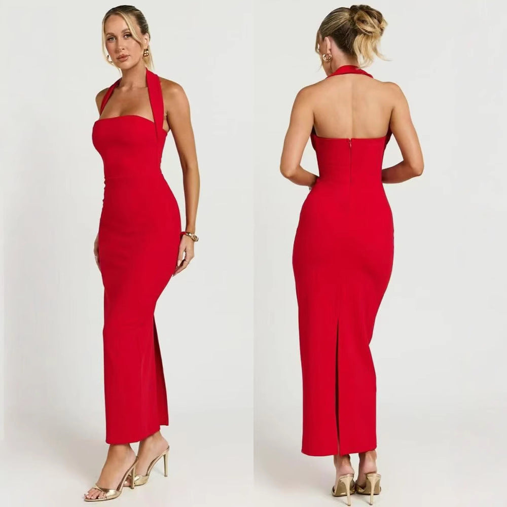 Elegant Maxi Dress with Off-Shoulder and Open Back