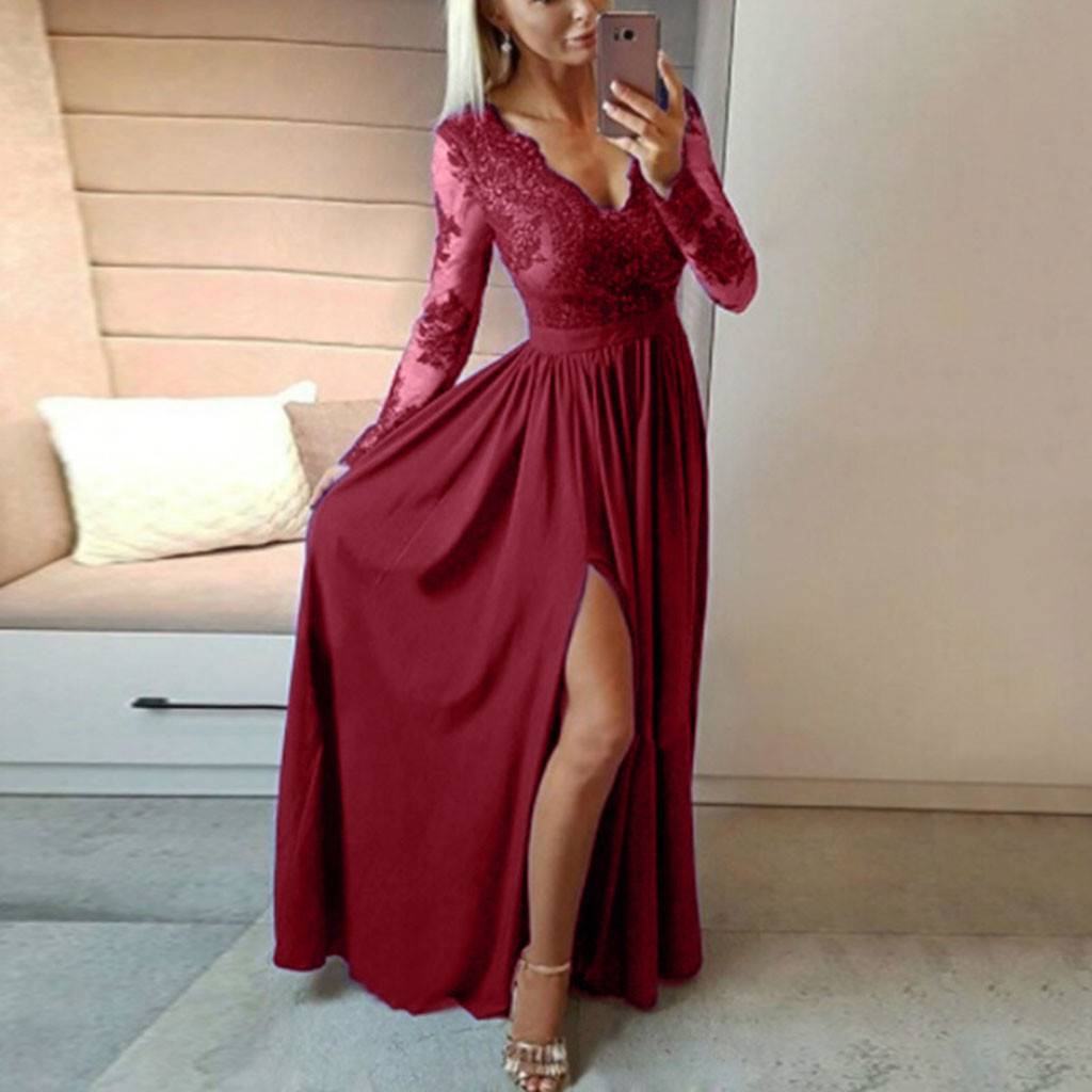 Elegante Vestido de Encaje con Cuello en V para tus Ocasiones Especiales