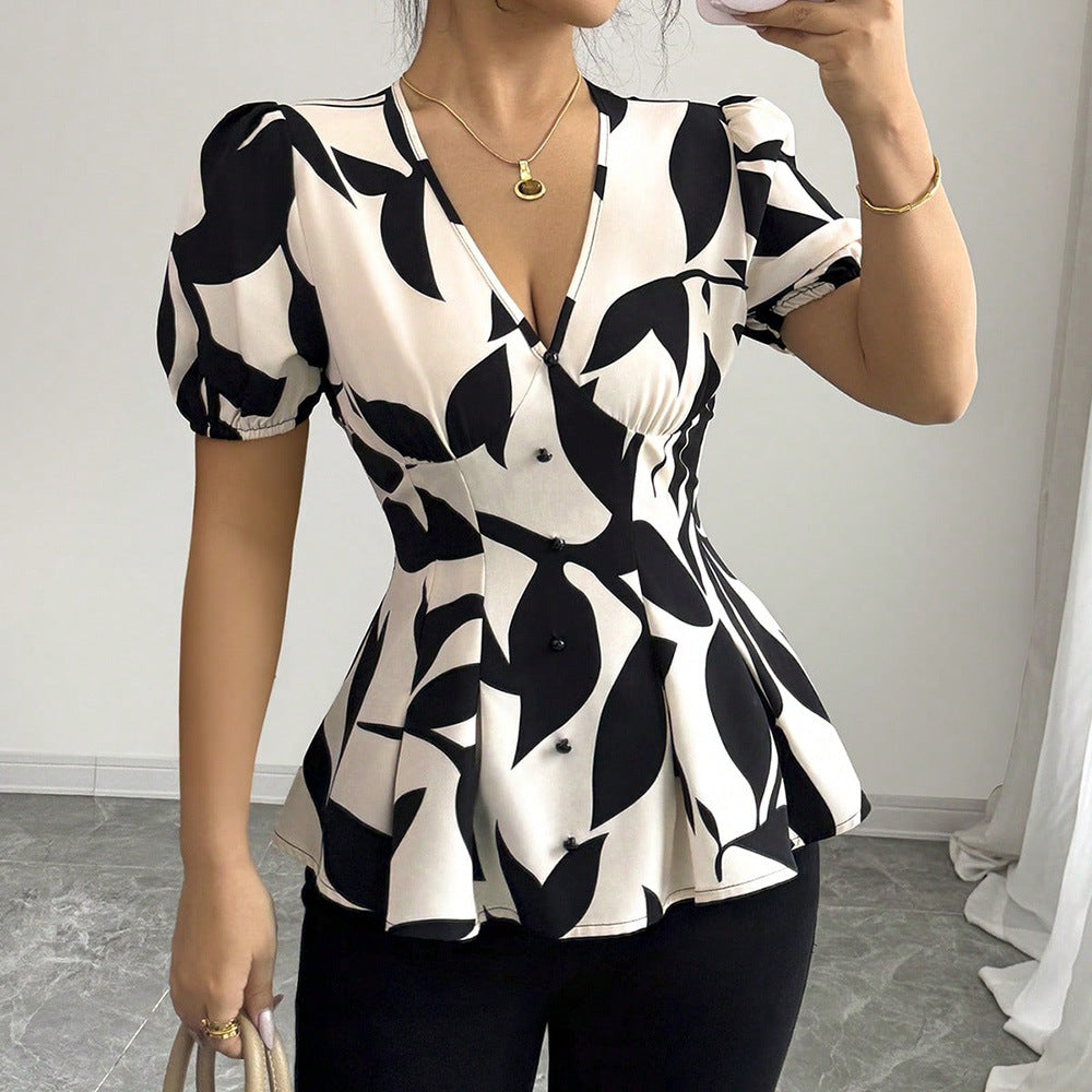Elegant Floral Print Summer Blouse for Women