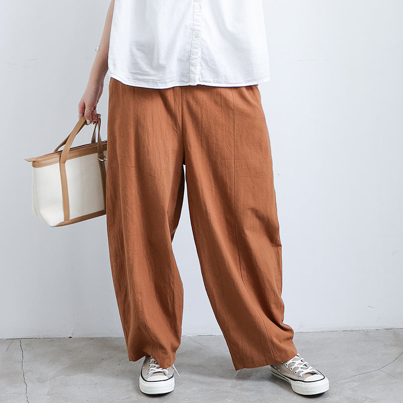 Pantalones Harem Anchos de Algodón y Lino
