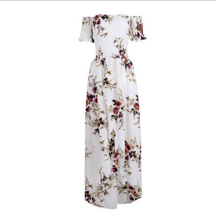 Vestido largo bohemio con hombros descubiertos