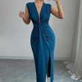 Sleeveless Midi Dress with Plunging Neckline