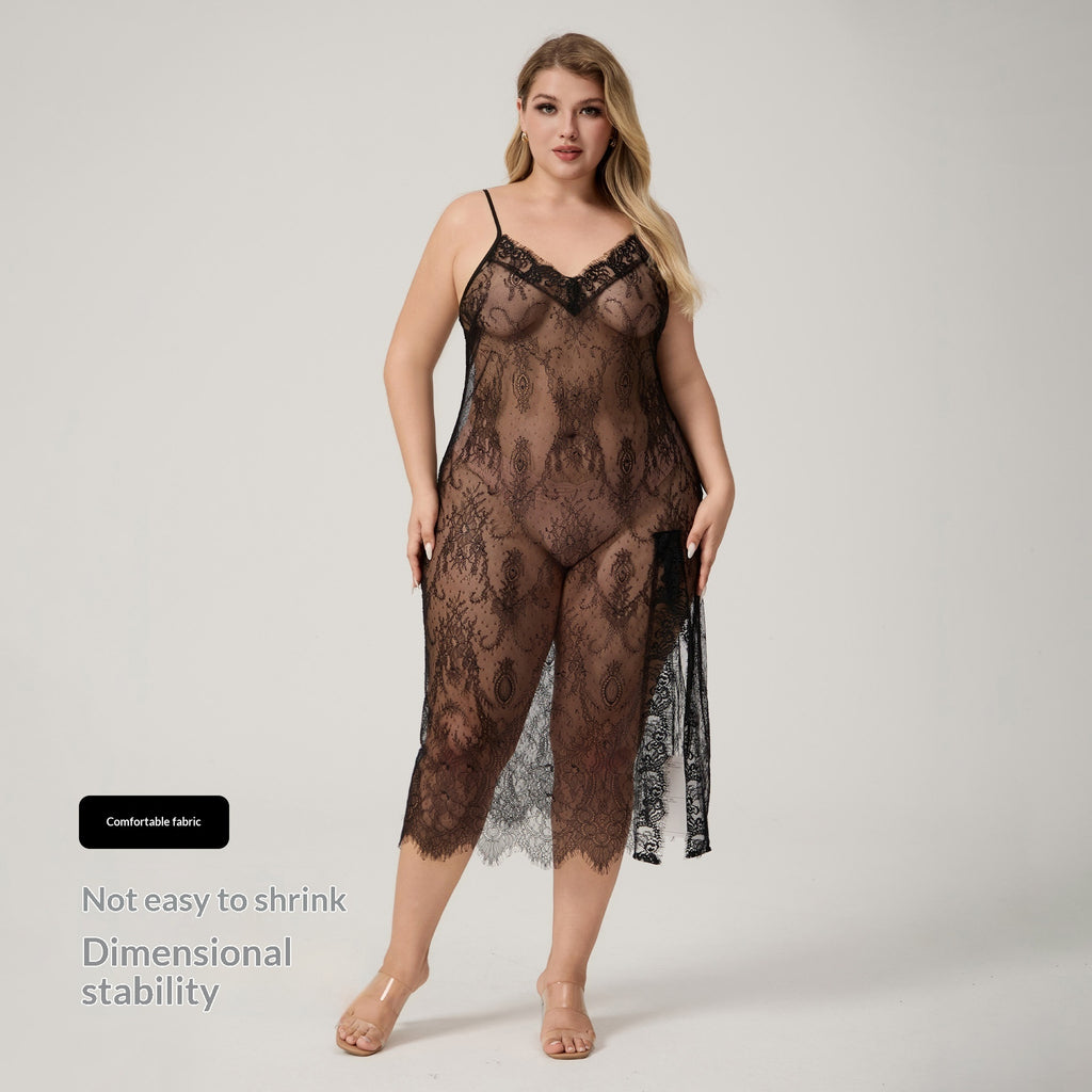 Plus Size Long Satin Lace Nightgown