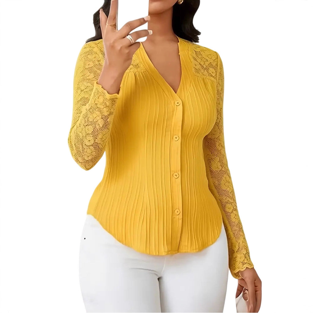 Hollow-Out V-Neck Long Sleeve Cardigan for Women
