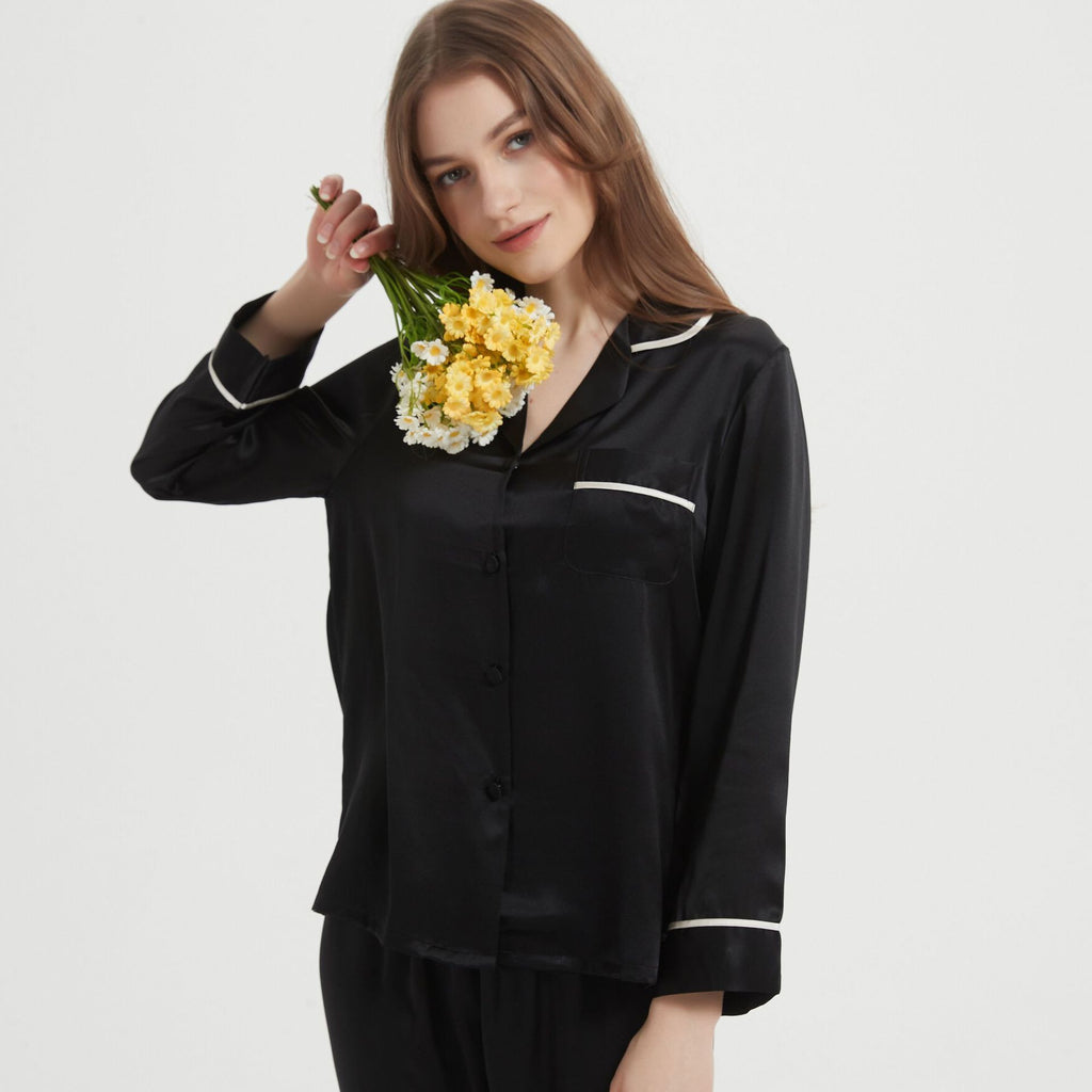 Silk Pajama Set with Long Sleeves for Women