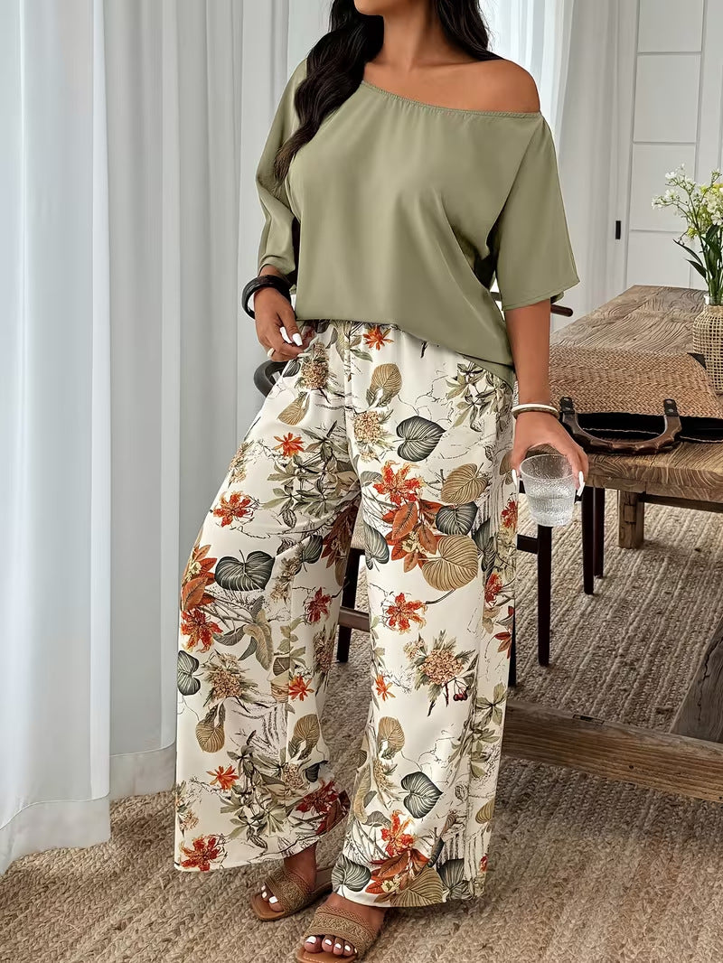 Printed Loose-Fit Set with Wide-Leg Pants