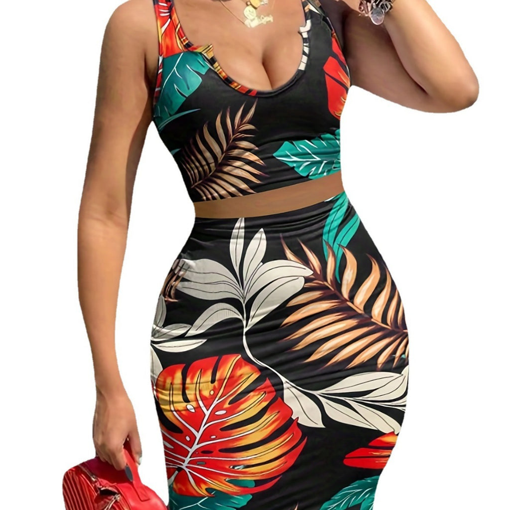 Black Printed Set: Light Top and Short Skirt