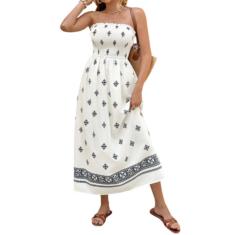 Vestido drapeado sin tirantes con efecto cruzado