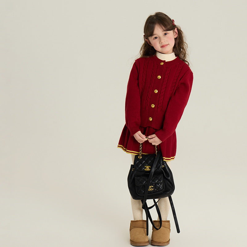 Girls’ Knit Cardigan & Pleated Skirt Set