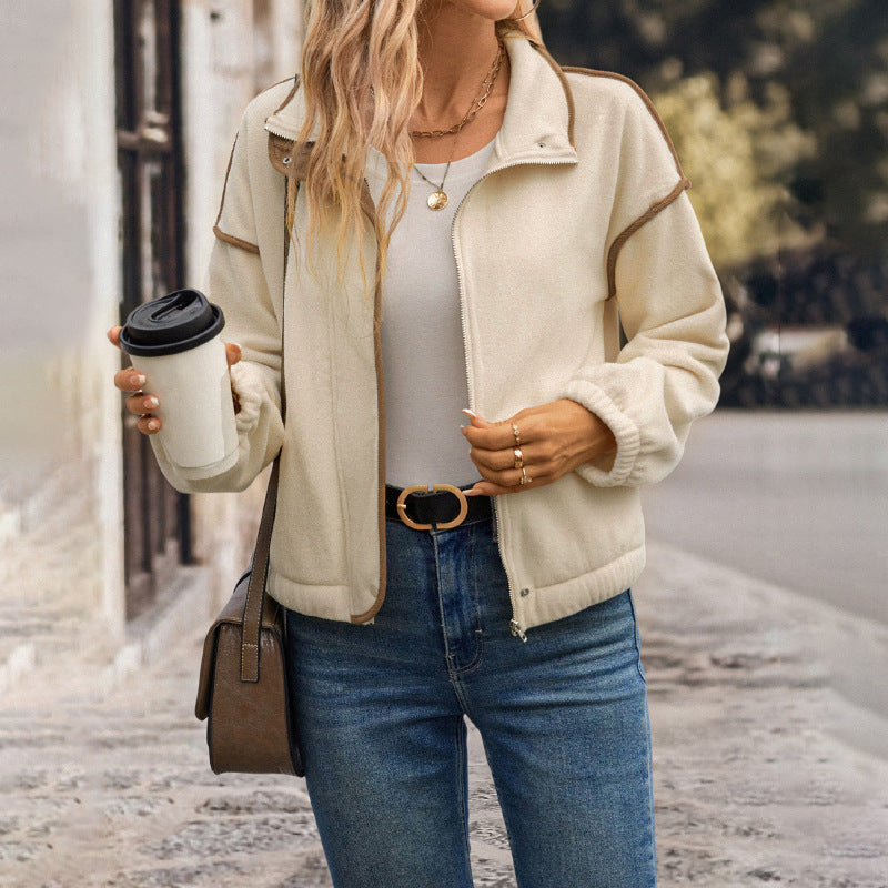 Fleece Cardigan Jacket with Contrasting Finishes