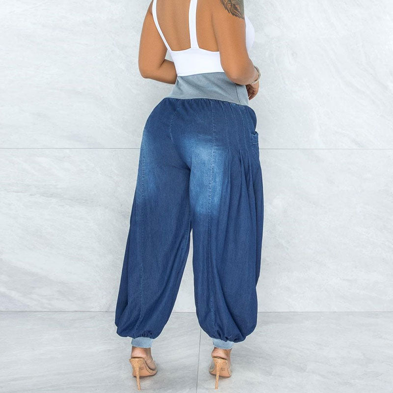 Wide Lightweight Denim Pants with Elastic Waist
