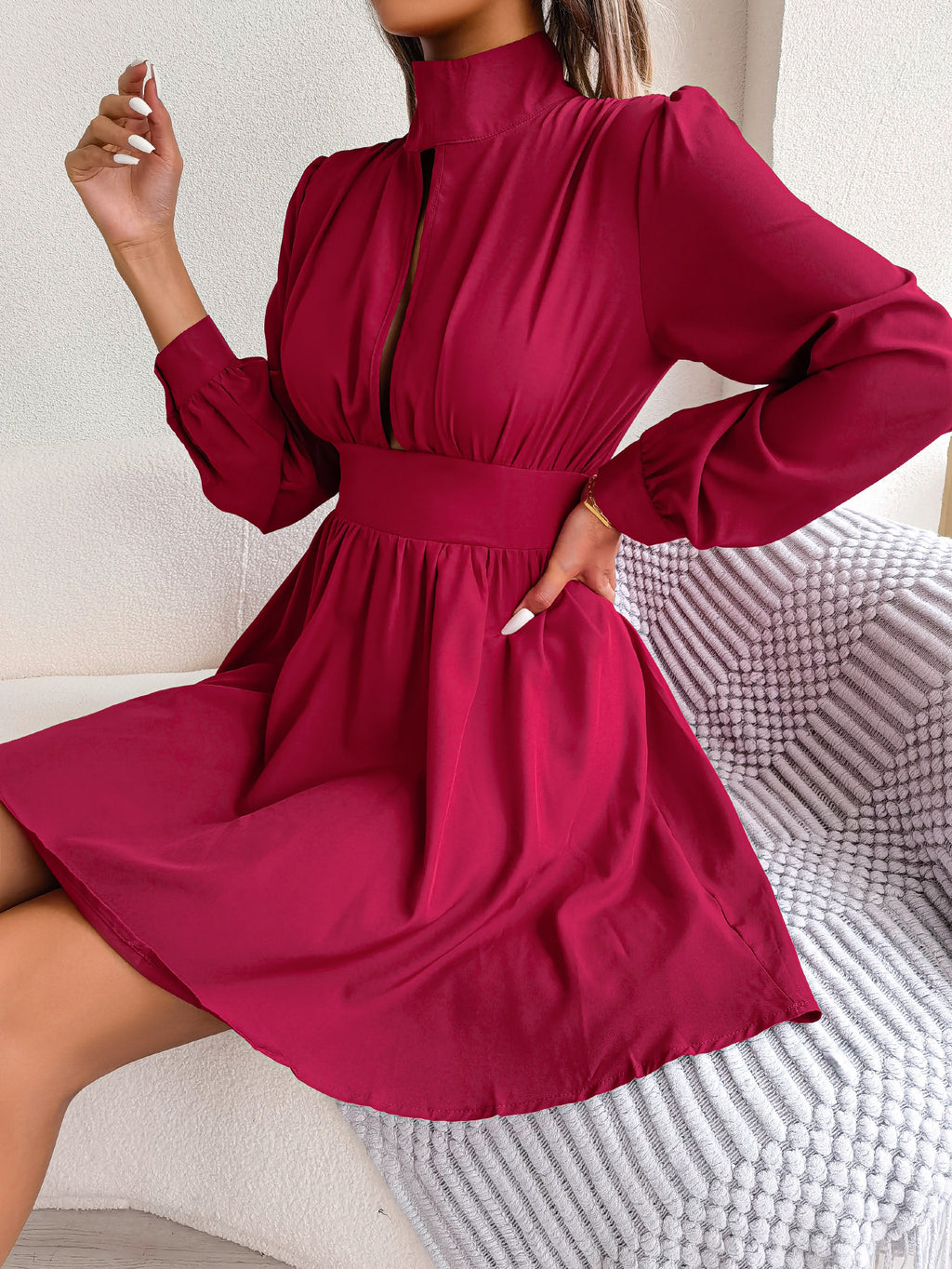 Fluid Cutout Dress with Tied Waist