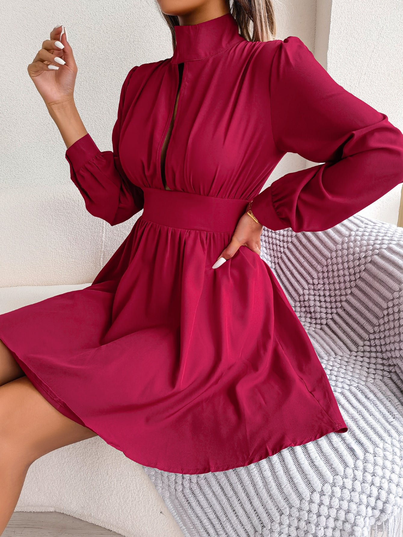 Fluid Cutout Dress with Tied Waist