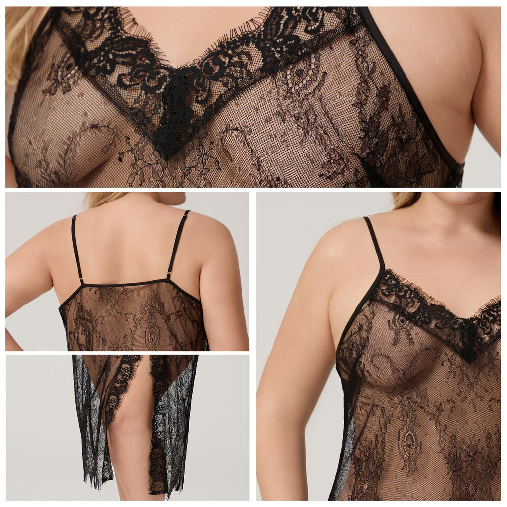 Plus Size Long Satin Lace Nightgown