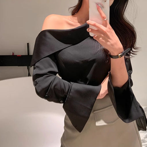 Elegant Off-Shoulder Button-Down Shirt for Women